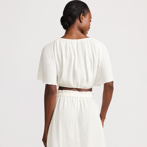 Women's Cotton Gauze Dolman Sleeve Crop Cover Up Top, Back