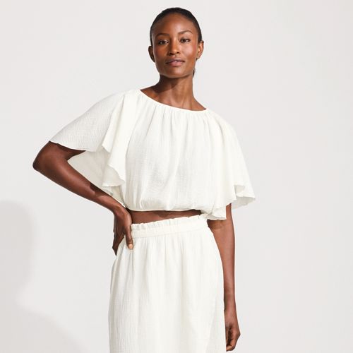 Women's Cotton Gauze Dolman Sleeve Crop Cover Up Top, Front
