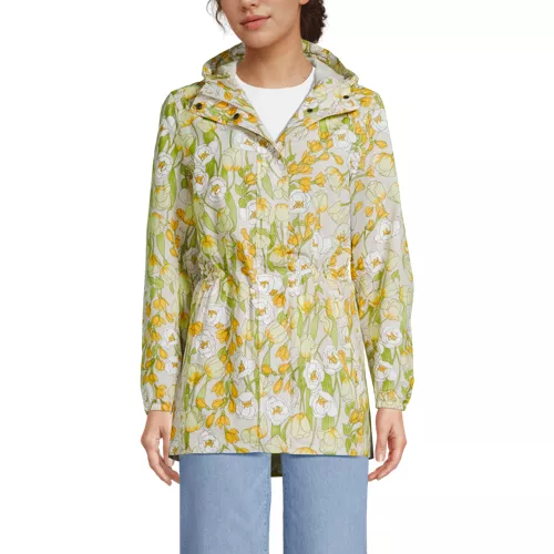 Women's Print Waterproof Hooded Packable Raincoat, Front