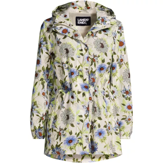 Women's Petite Print Waterproof Hooded Packable Raincoat - primary
