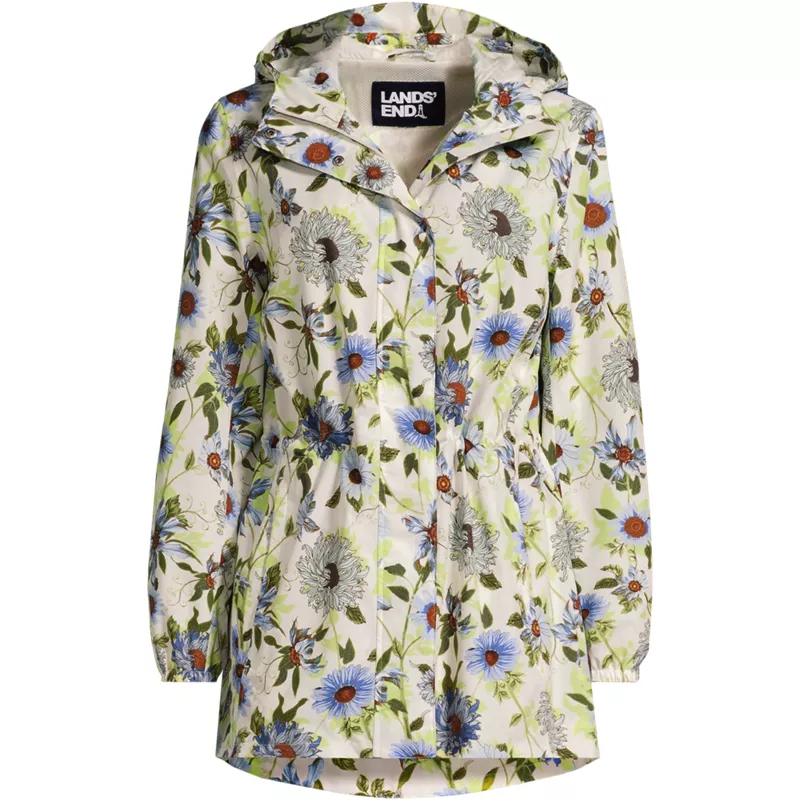 Women's Tall Print Waterproof Hooded Packable Raincoat, Front