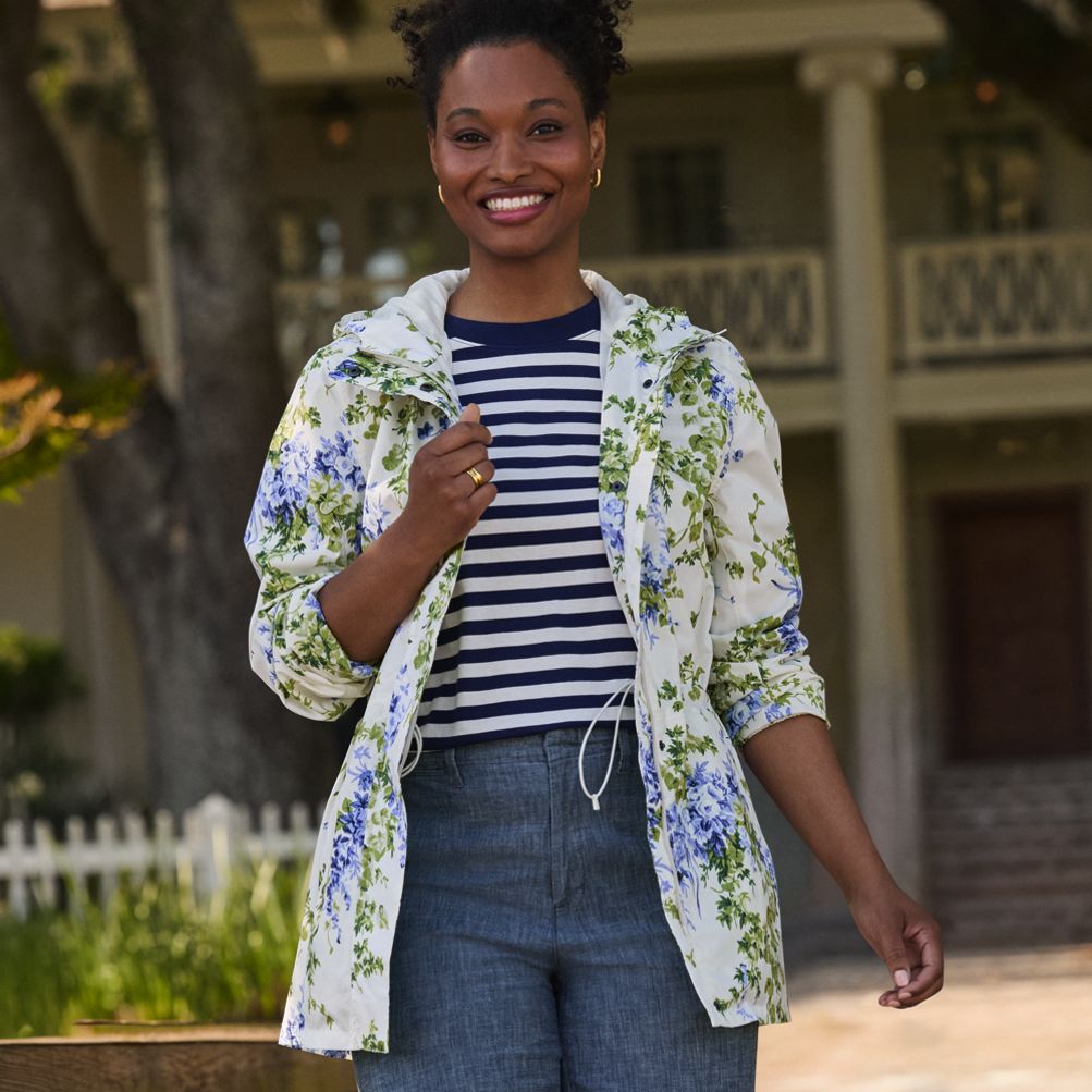 Women's Print Waterproof Hooded Packable Raincoat | Lands' End