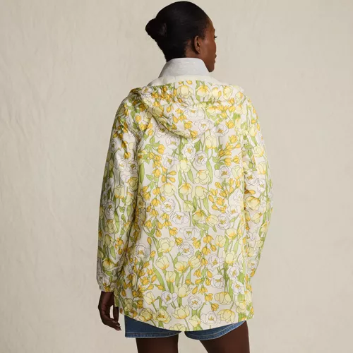 Women's Print Waterproof Hooded Packable Raincoat, Back