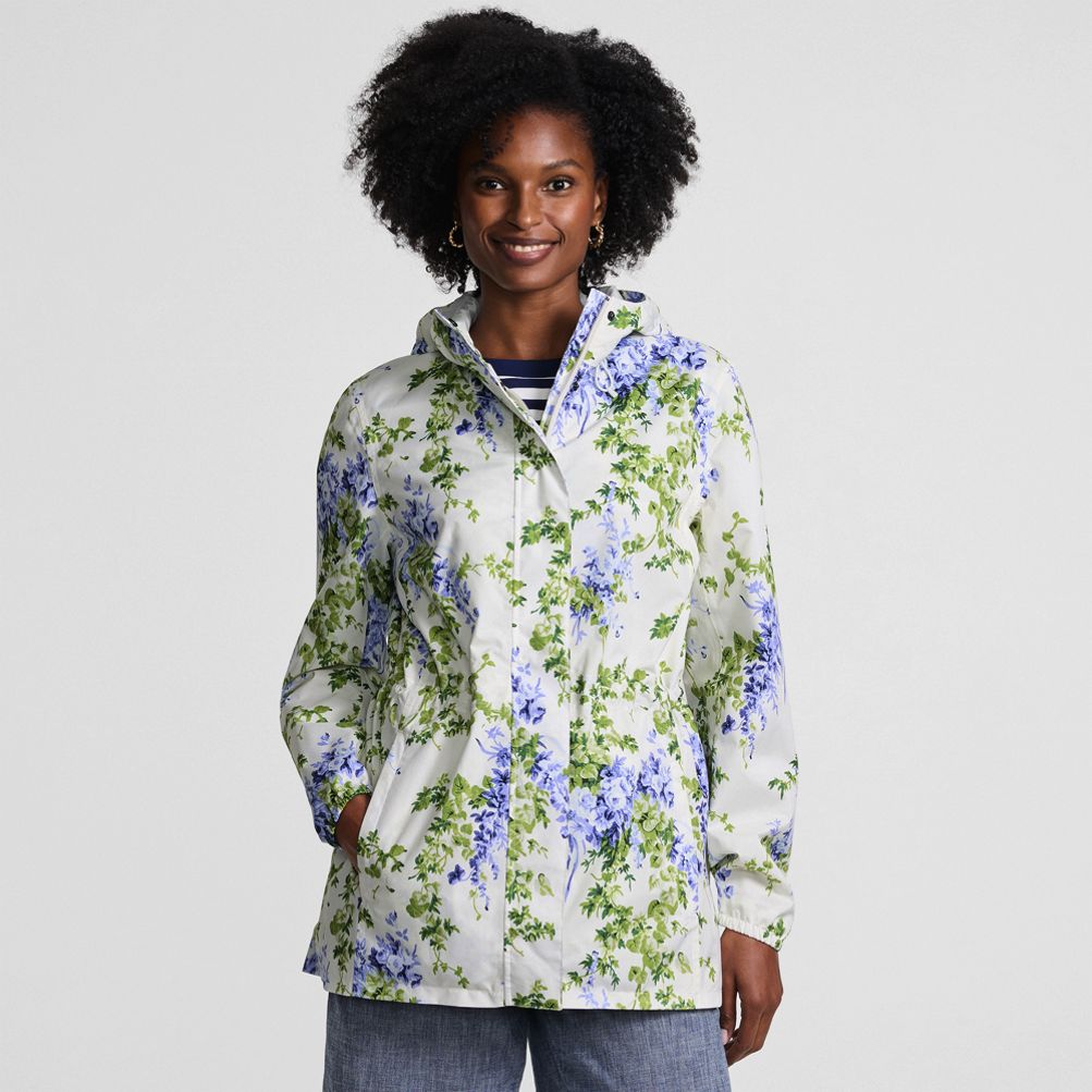 Women's Print Waterproof Hooded Packable Raincoat | Lands' End
