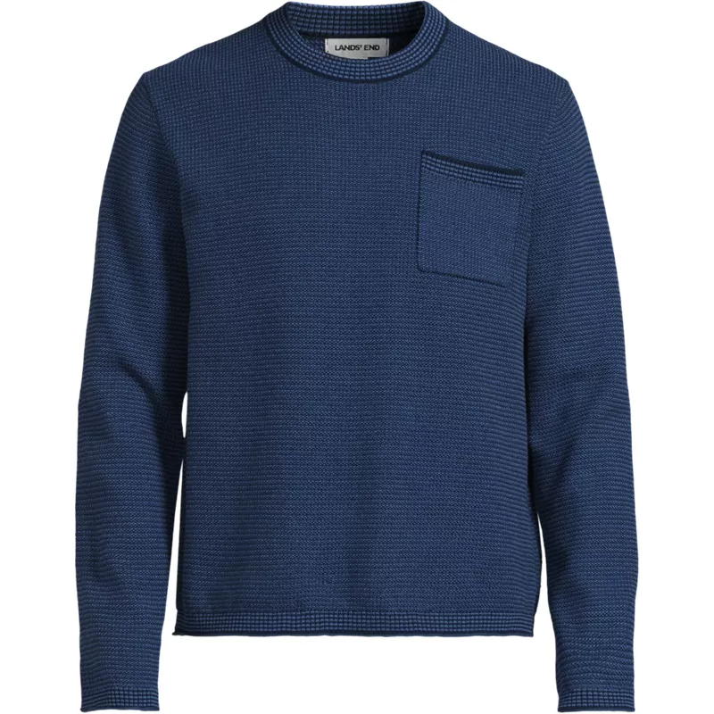 Men's Long Sleeve Textured Cotton Crewneck Sweater, Front