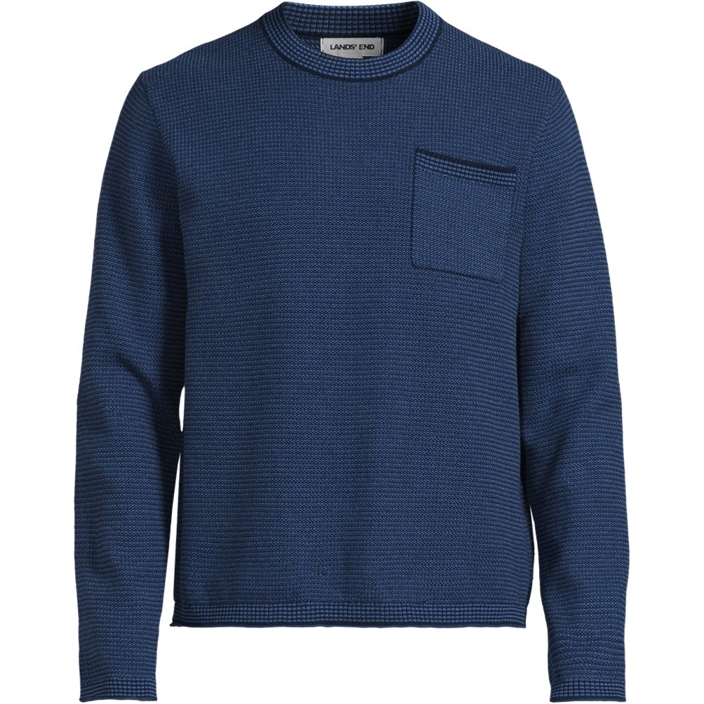Men's Long Sleeve Textured Cotton Crewneck Sweater | Lands' End