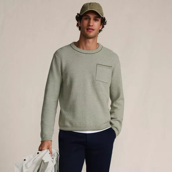 Men's Long Sleeve Textured Cotton Crewneck Sweater - primary