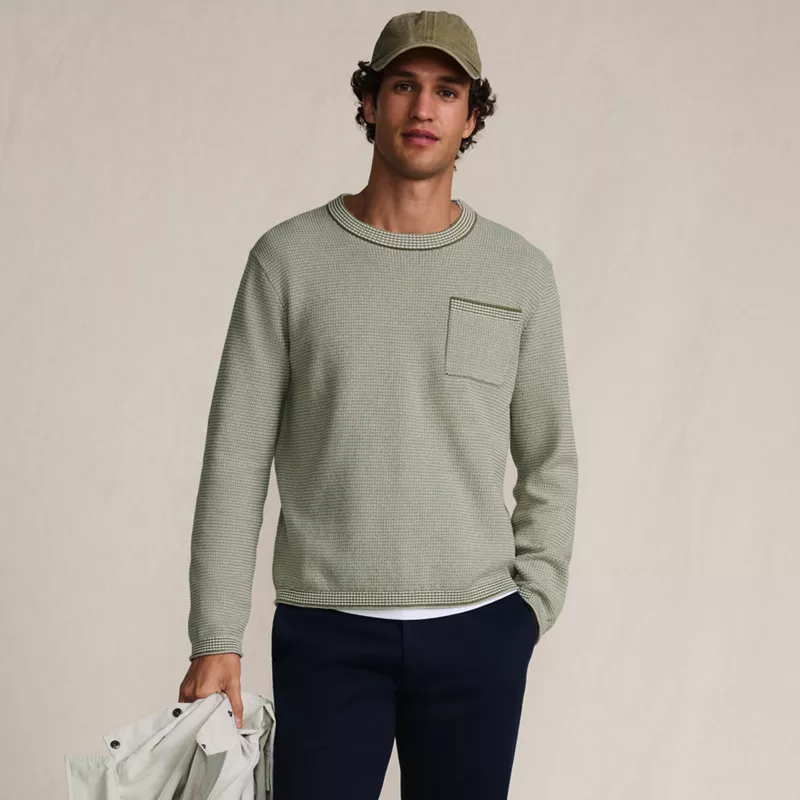 Men's Long Sleeve Textured Cotton Crewneck Sweater, alternative image