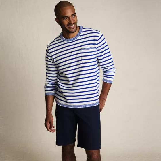 Men's Long Sleeve Textured Cotton Crewneck Sweater - primary