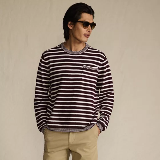 Men's Long Sleeve Textured Cotton Crewneck Sweater - primary