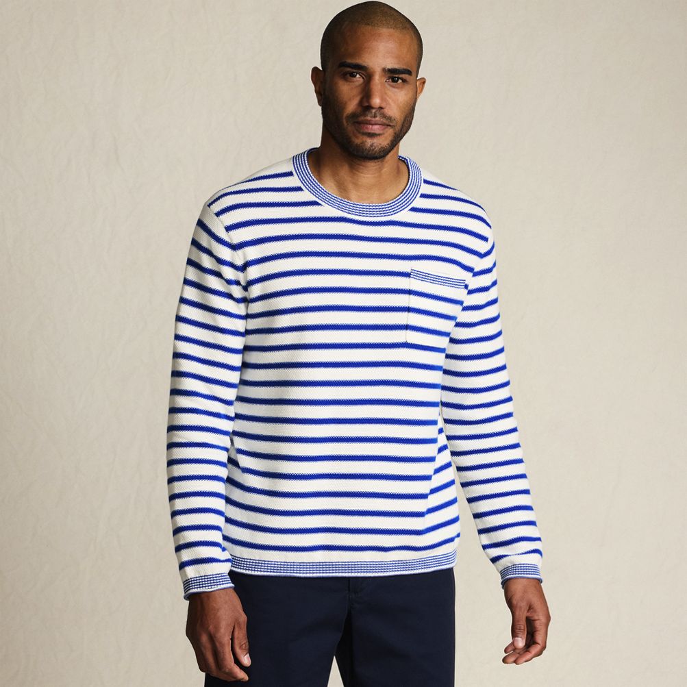 Men's Long Sleeve Textured Cotton Crewneck Sweater | Lands' End