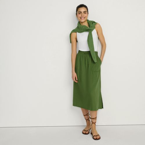 Soft Ease Linen Blend Tie Waist Midi Skirt, Women, size: 10, regular, Green, Linen/Viscose, by Lands' End