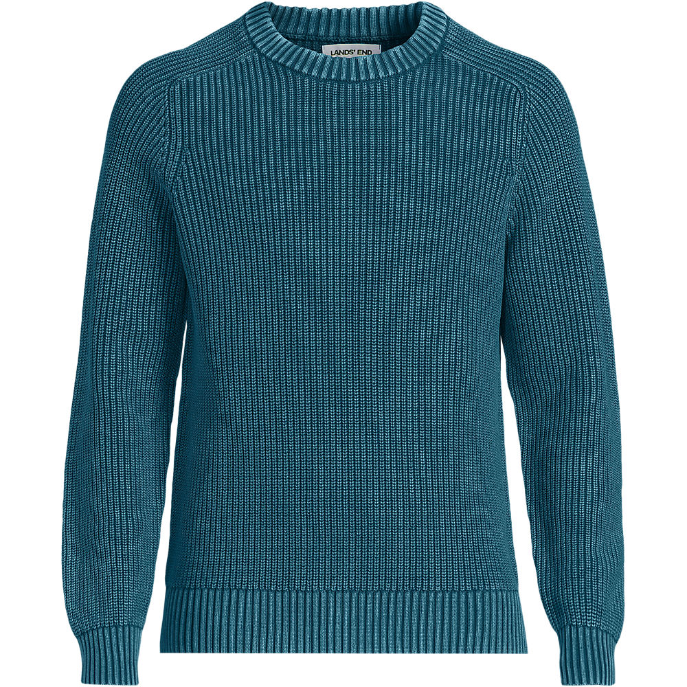 Sunwashed Drifter Sweater, Men, size: L, regular, Blue, Cotton, by Lands' End