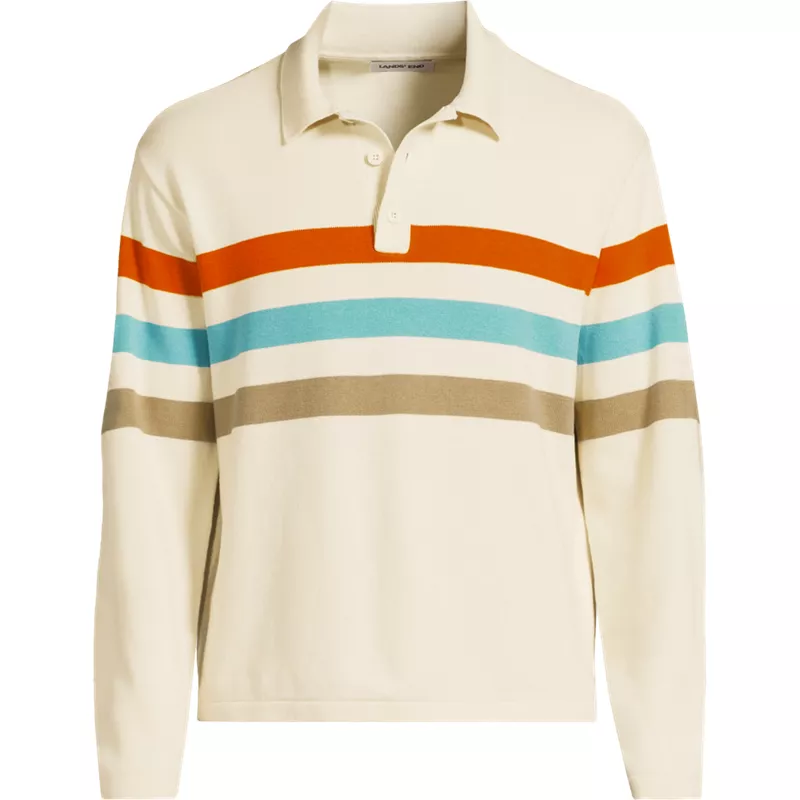 Men's Long Sleeve Cotton Rugby Sweater Polo, Front
