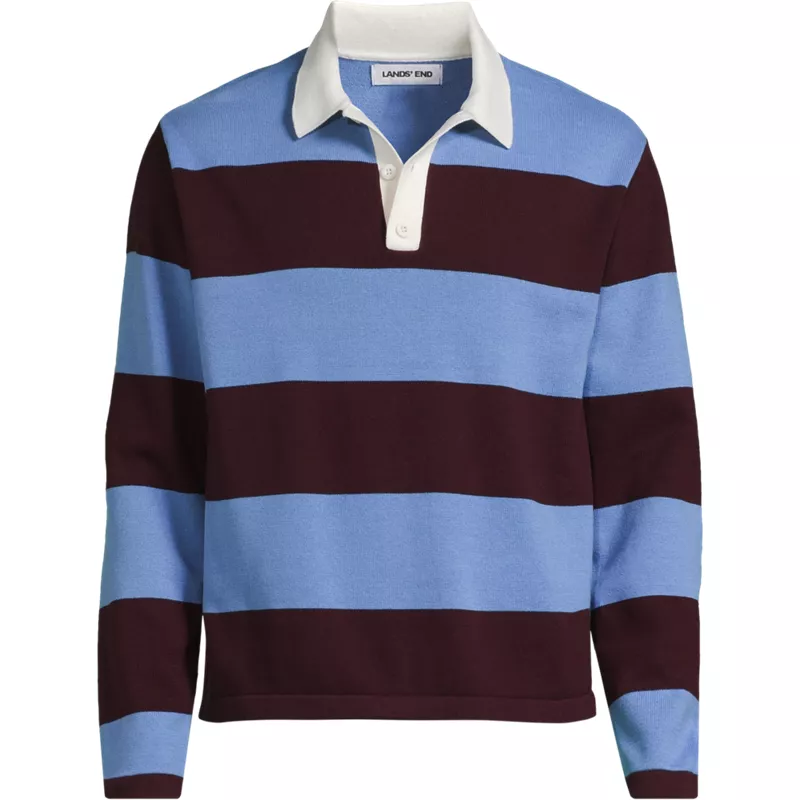 Men's Long Sleeve Cotton Rugby Sweater Polo, Front
