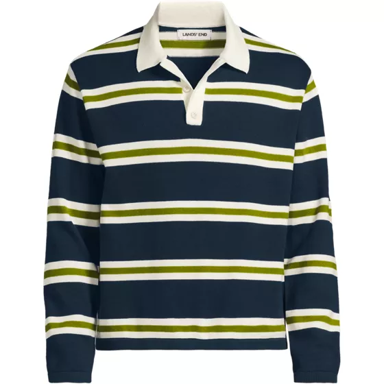 Men's Long Sleeve Cotton Rugby Sweater Polo - primary