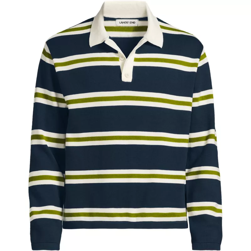 Men's Long Sleeve Cotton Rugby Sweater Polo, Front