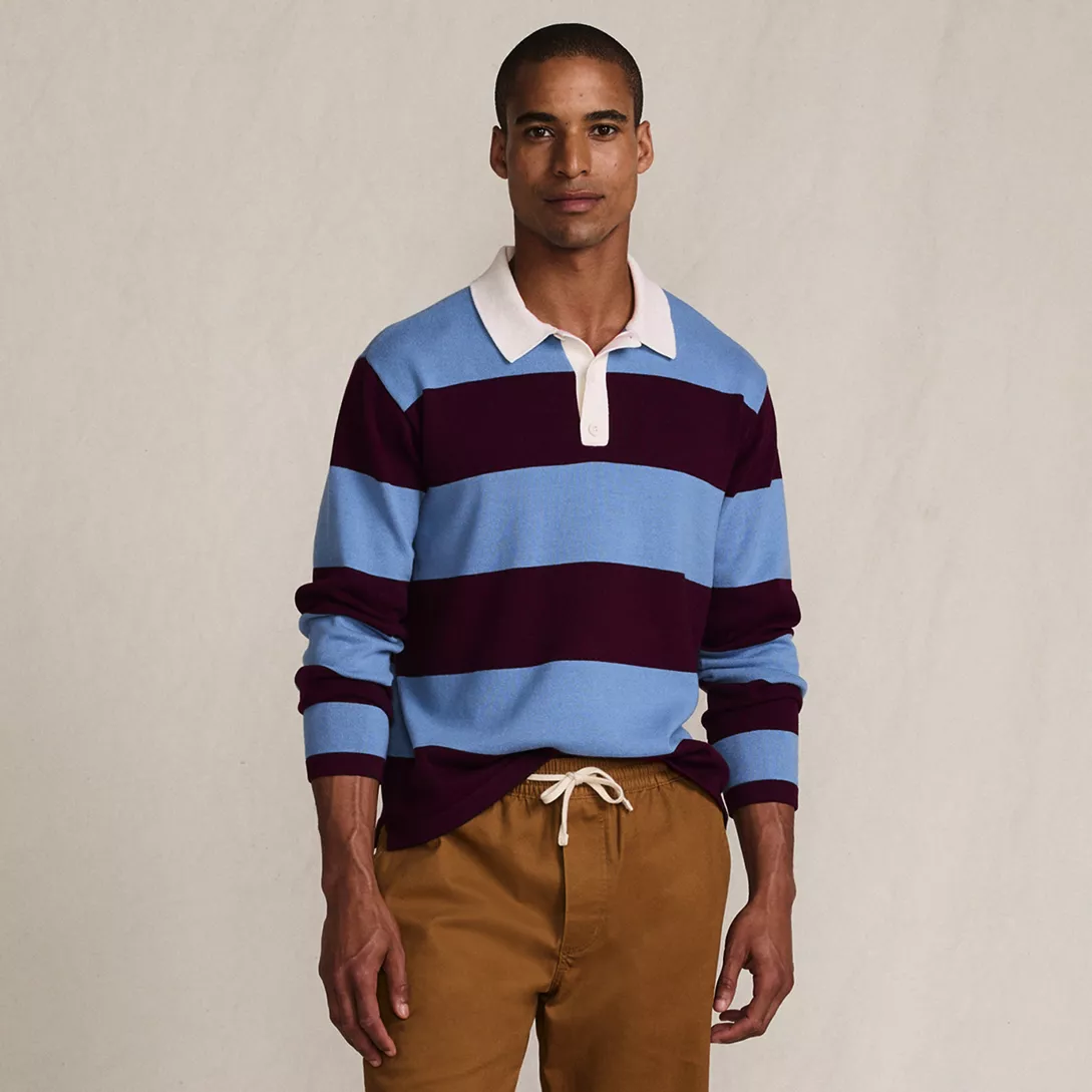 Men's Long Sleeve Cotton Rugby Sweater Polo