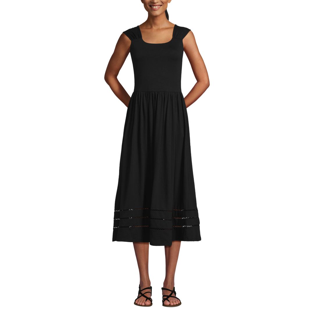 Women's Slub Cap Sleeve Shirred Skirt Midi Dress