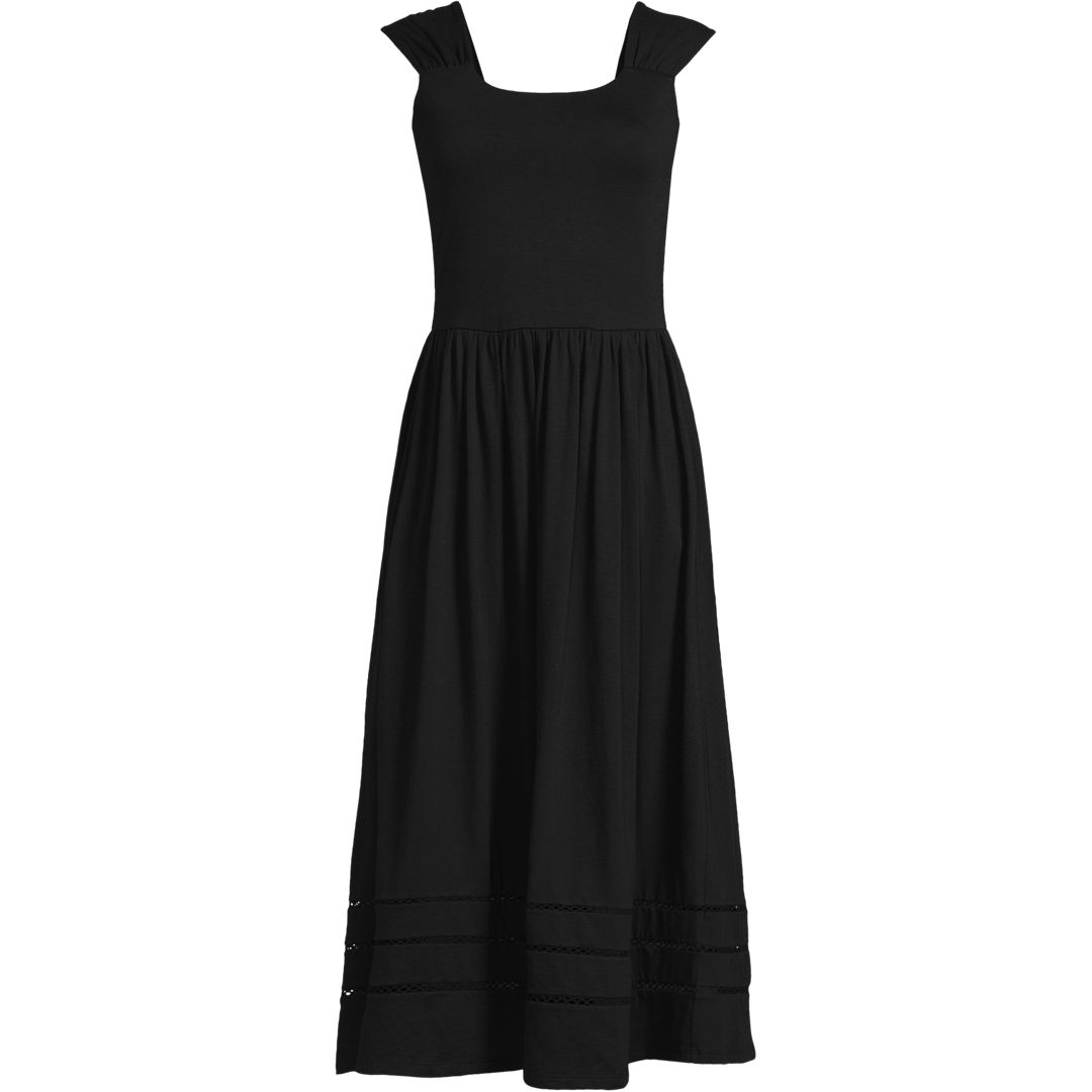 Women's Slub Cap Sleeve Shirred Skirt Midi Dress
