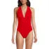 Women's SlenderSuit Halter Ruched Plunge High Leg One Piece Swimsuit, Front