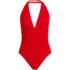 Women's SlenderSuit Halter Ruched Plunge High Leg One Piece Swimsuit, Front