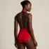 Women's SlenderSuit Halter Ruched Plunge High Leg One Piece Swimsuit, Back