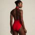 Women's SlenderSuit Halter Ruched Plunge High Leg One Piece Swimsuit, Back