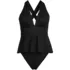 Women's SlenderSuit Plunge Ruched X-Back Ruffle Fauxkini One Piece Swimsuit, Front