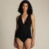 Women's SlenderSuit Plunge Ruched X-Back Ruffle Fauxkini One Piece Swimsuit, Front
