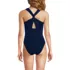 Women's Seersucker Plunge Twist Back Ultra High Leg One Piece Swimsuit, Back