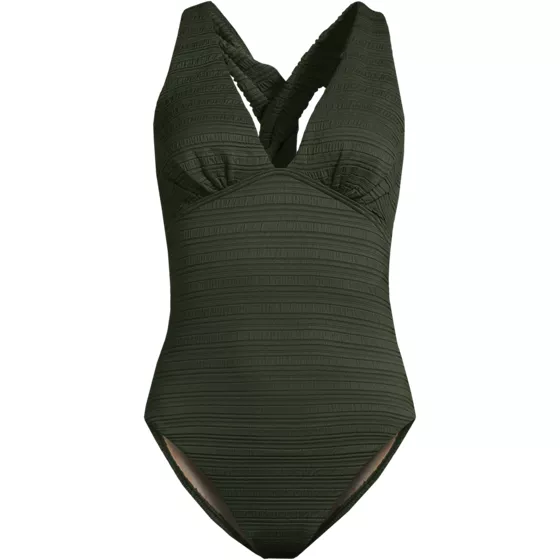 Women's Seersucker Plunge Twist Back Ultra High Leg One Piece Swimsuit - primary