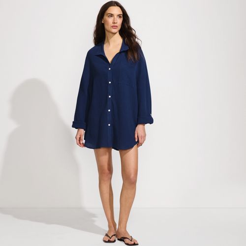 Women's Oversized Gauze Button Front Cover-Up Shirt - image 3
