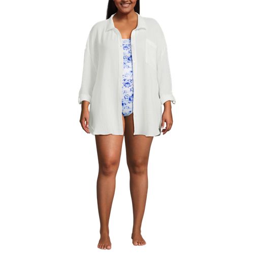 Women's Oversized Gauze Button Front Cover-Up Shirt - image 4