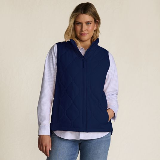 トップス LANDS' END down vest blue Lands End Size XS (2-4) Blue Quilted Goose Down Puffer Vest Snap