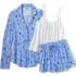 Women's Cooling 3 Piece Pajama Set - Long Sleeve Top Cami and Shorts, Front