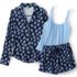 Women's Cooling 3 Piece Pajama Set - Long Sleeve Top Cami and Shorts, Front
