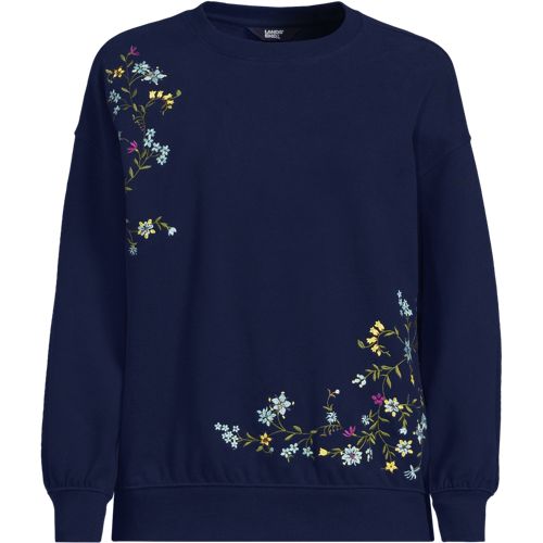 Serious Sweats Drop Shoulder Sweatshirt, Women, size: XS, regular, Blue, Spandex/Cotton-blend/Poly-blend, by Lands' End