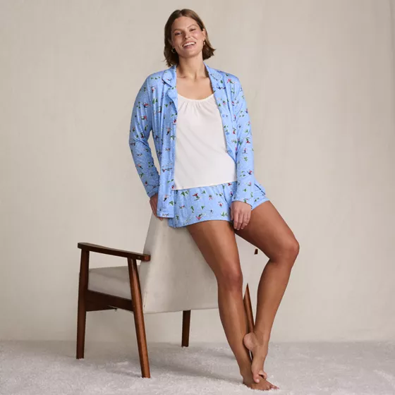 Women's Plus Size Cooling 3 Piece Pajama Set - Long Sleeve Top Cami and Shorts - primary