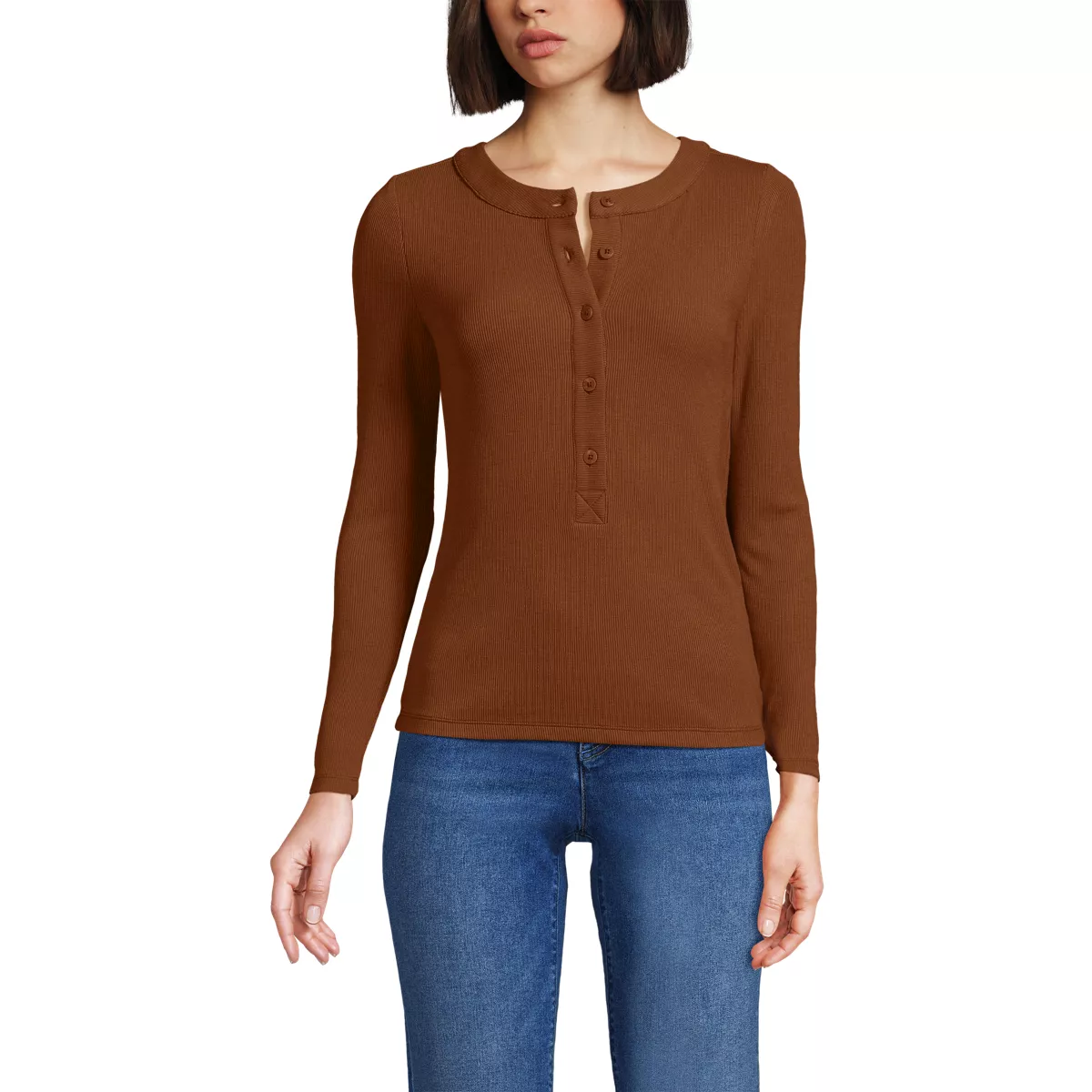 Women's Drapey Rib Fitted Long Sleeve Henley T-Shirt
