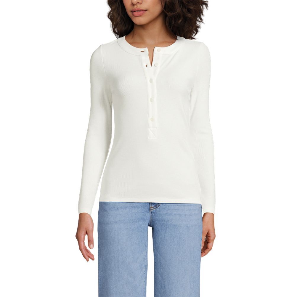 売れ筋商品|||ランズエンド カットソー トップス レディース Women's Drapey Rib Skimming Long Sleeve Henley T-Shirt Fresh ivory Women's Drapey Rib Skimming Long Sleeve Henley T-Shirt