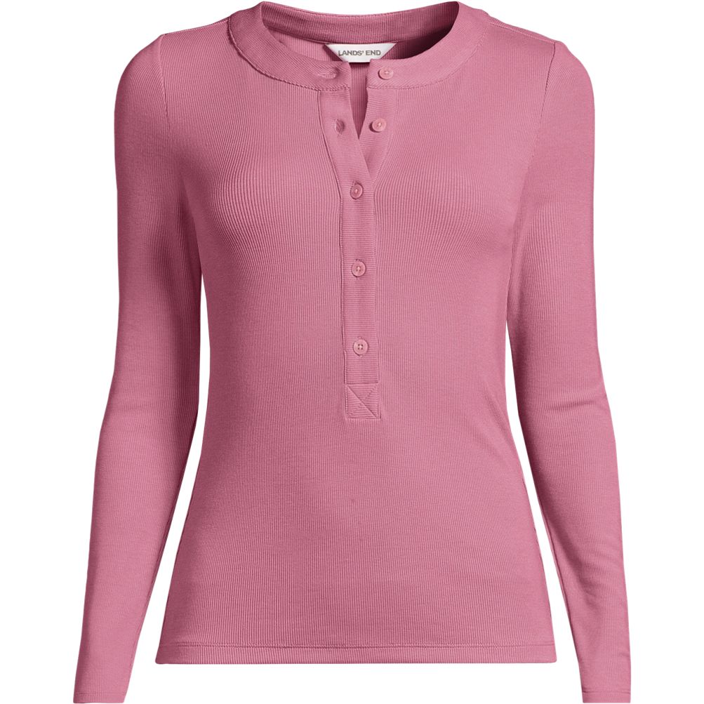 Women's Drapey Rib Fitted Long Sleeve Henley T-Shirt | Lands' End