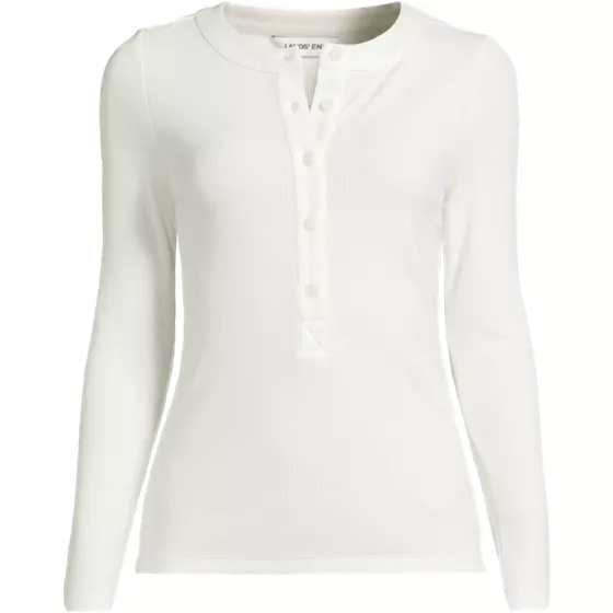 Women's Plus Size Drapey Rib Fitted Long Sleeve Henley T-Shirt - primary
