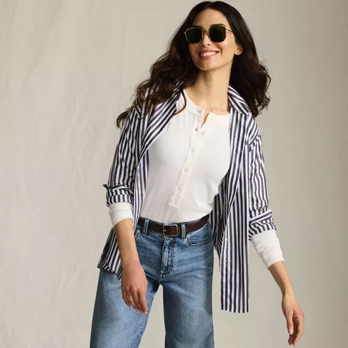 Women's Drapey Rib Fitted Long Sleeve Henley T-Shirt, alternative image