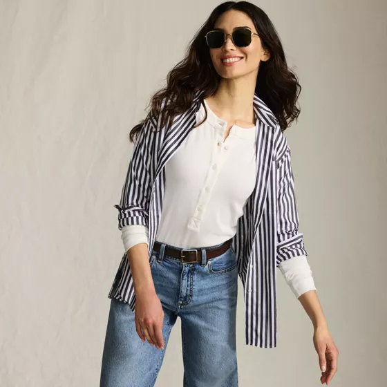 Women's Drapey Rib Fitted Long Sleeve Henley T-Shirt - primary