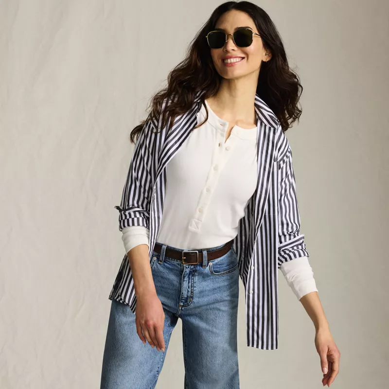 Women's Drapey Rib Fitted Long Sleeve Henley T-Shirt, alternative image