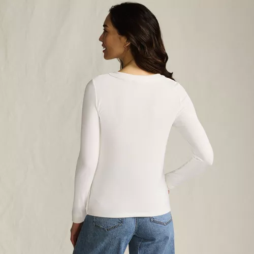 Women's Drapey Rib Fitted Long Sleeve Henley T-Shirt, Back