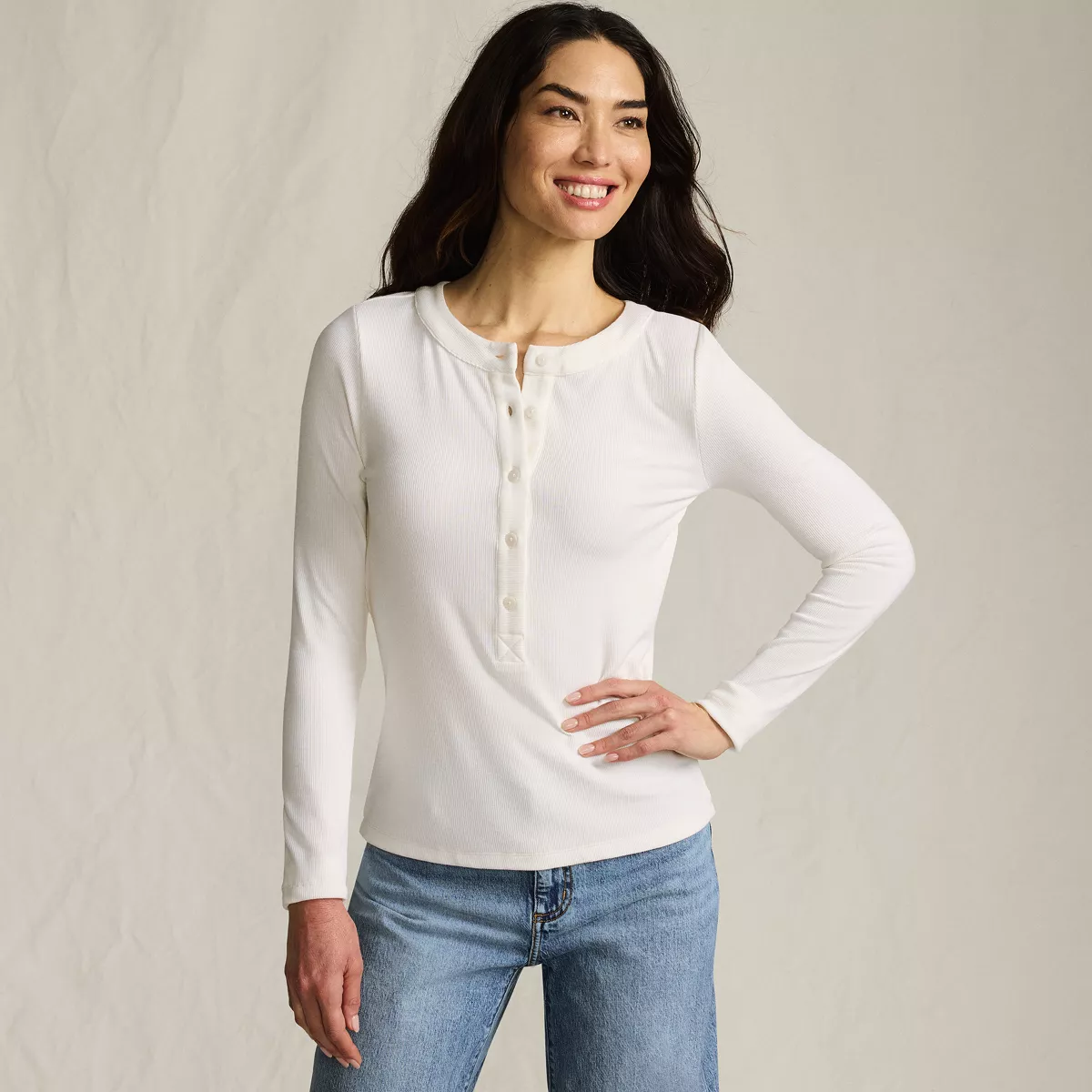 Women's Drapey Rib Fitted Long Sleeve Henley T-Shirt