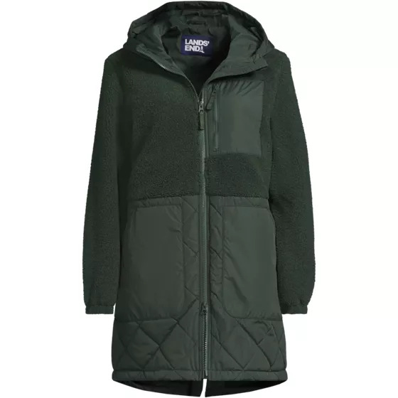 Women's Plus Size Sherpa Fleece Quilted Mixed Media Parka - primary