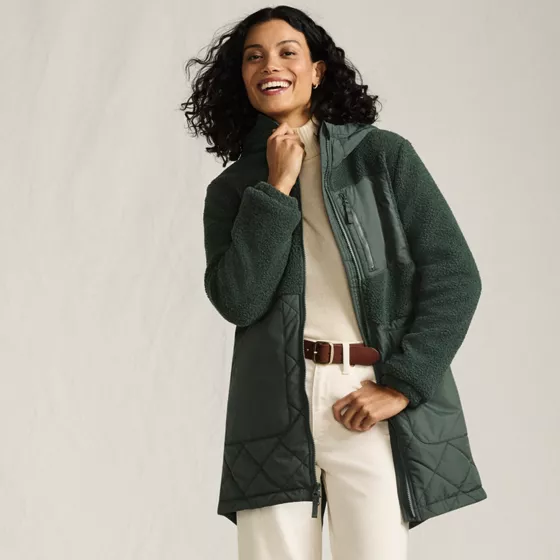 Women's Sherpa Fleece Quilted Mixed Media Parka - primary